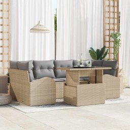vidaXL Kerti Kanapé Szett 7 db Bézs Poly Rattan