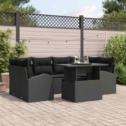 vidaXL Kerti Kanapé Szett 7 db Fekete Poly Rattan