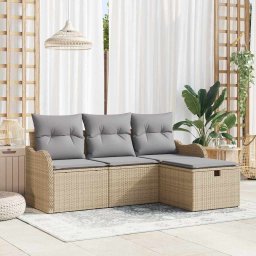 vidaXL Kerti Kanapé Szett 4 db Beige és Világosszürke polirattan