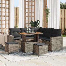 vidaXL Kerti Kanapé Szett 9 db 6-Ülőhelyek száma Szürke polirattan