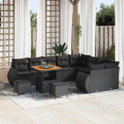 vidaXL Kerti Kanapé Szett 12 db 12-Ülőhelyek száma Fekete Poly Rattan