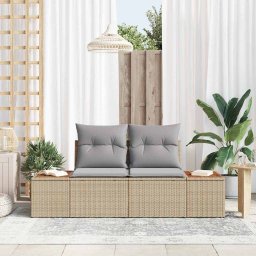 vidaXL Kerti kanapé Bézs 184 x 62 x 85cm polirattan