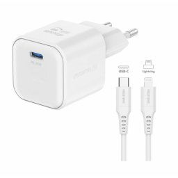 SWISSTEN HÁLÓZAT ADAPTER GaN 1x USB-C 20W TELJESÍTMÉNY ELLÁTÁS FEHÉR ADATKÁBEL USB-C/LIGHTNING 1,2 M FEHÉR