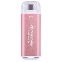 Transcend ESD300P 1TB, külső SSD, USB 10Gbps, C típus, 1050MB/R, 950MB/W, rózsaszínű