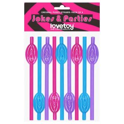Lovetoy - vagina alakú szívószál lánybúcsú kellék (pink-kék-lila)