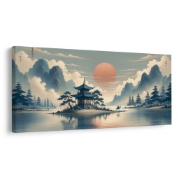 Kép lovas a pagodánál a hegyekben