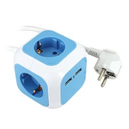 Commel 4es Elosztó, hosszabbító "kocka" 4x schuko 16A 250 V~ 3500 W, 2x USB 5V 2.1 A
