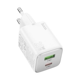 HOCO N41 hálózati töltő USB+Type-C aljzat (20W, GaN, PD gyorstöltő 3.0) FEHÉR