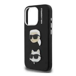 KARL LAGERFELD GRAINED PU K&CH HEADS szilikon telefonvédő (ütésállóság, bőr hatású hátlap, 3D) FEKETE Apple iPhone 15 Pro