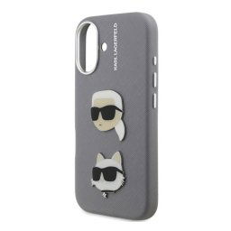 KARL LAGERFELD GRAINED PU K&CH HEADS szilikon telefonvédő (ütésállóság, bőr hatású hátlap, 3D) VILÁGOSSZÜRKE Apple iPhone 16