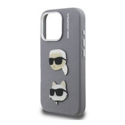 KARL LAGERFELD GRAINED PU K&CH HEADS szilikon telefonvédő (ütésállóság, bőr hatású hátlap, 3D) VILÁGOSSZÜRKE Apple iPhone 16 Pro