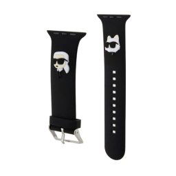 KARL LAGERFELD KARL AND CHOUPETTE HEAD NFT pótszíj (egyedi méret, nagy, szilikon, fém csat) FEKETE Apple Watch Series 5 44mm, Watch Series 4 44mm, Watch Series 3 42mm