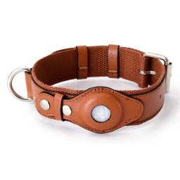 PROTEMIO PET GUARD Bőr nyakörv Apple AirTag tartóval MÉRET: M - barna