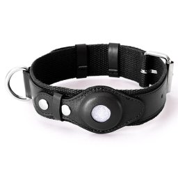 PROTEMIO PET GUARD Bőr nyakörv Apple AirTag tartóval MÉRET: M - fekete