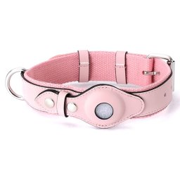 PROTEMIO PET GUARD Bőr nyakörv tokkal Apple AirTag-hez MÉRET: M - rózsaszín
