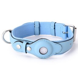 PROTEMIO PET GUARD Bőr nyakörv tokkal Apple AirTag-hez MÉRET: L - kék