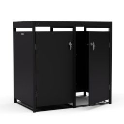 Blumfeldt BinSafe, szemétkosár tároló doboz, 2 szemétkosár, 240 l, zárható, időjárásálló horganyzott acél, beültethető tető (KG29-2door-black-pl)