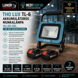 THO LUX TL-6 akkumulátoros munkalámpa 36 LED-del 2 db 36Vf akkumulátorral - kék/fekete