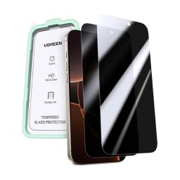 UGREEN SP651 képernyővédő üveg (betekintés ellen, 0.33mm, 9H + segédkeret) FEKETE Apple iPhone 16 Pro