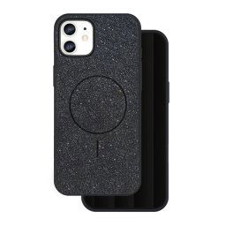 Szilikon telefonvédő (műanyag hátlap, kameravédő, MagSafe, csillogó) FEKETE Apple iPhone 12, iPhone 12 Pro