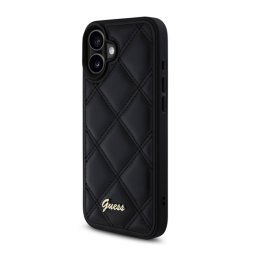 GUESS PU LEATHER QUILTED szilikon telefonvédő (ütésállóság, bőr hatású hátlap, rombusz) FEKETE Apple iPhone 16 Plus