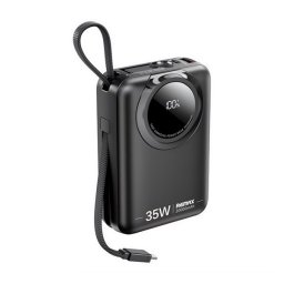 REMAX SCUBA vésztöltő Type-C+lightning aljzat (20000mAh, 35W, PD gyorstöltő, LED kijelző + fix Type-C kábel) FEKETE