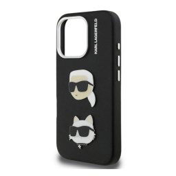 KARL LAGERFELD GRAINED PU K&CH HEADS szilikon telefonvédő (ütésállóság, bőr hatású hátlap, 3D) FEKETE Apple iPhone 16 Pro