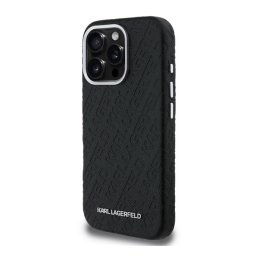 KARL LAGERFELD GRAINED PU REPEATED LOGO MAGSAFE szilikon telefonvédő (ütésállóság, bőr hatású hátlap, MagSafe) FEKETE Apple iPhone 16 Pro