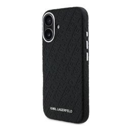 KARL LAGERFELD GRAINED PU REPEATED LOGO MAGSAFE szilikon telefonvédő (ütésállóság, bőr hatású hátlap, MagSafe) FEKETE Apple iPhone 16