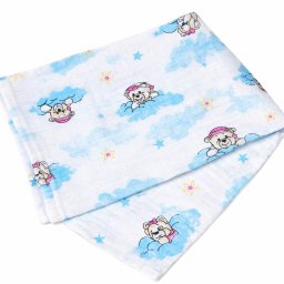 Mintás Cseh textil pelenka, textilpelenka sűrű szövésű fehér 70x70 cm - Kék felhős maci 1 DARAB