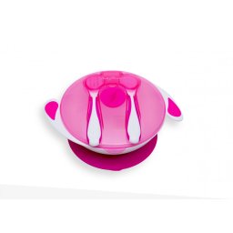 Tapadókorongos tányér tetővel és evőeszközzel - Pink