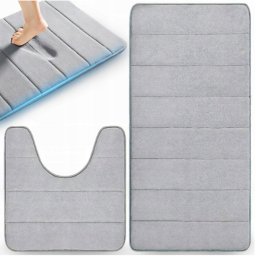 2 részes Memóriahabos csúszásmentes Fürdőszoba szőnyeg, szürke, 80 x 50 cm