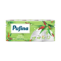 PUFINA Toalettpapír, 3 rétegű, kistekercses, 8 tekercs, PUFINA "Aloe Vera"
