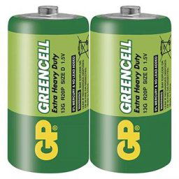 Egyszer használatos cink-klorid akkumulátor, nagy monocella, D, 1,5V, GP, fólia, 2 db, Greencell