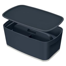 LEITZ MyBox Cosy Organizer tárolódoboz fedéllel, fogantyúval, S méret, bársonyszürke színű