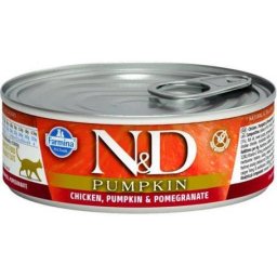 N&D Cat Chicken, Pumpkin & Pomegranate - Csirkehúsos, sütőtökös és gránátalmás konzerv macskáknak (24 x 80 g) 1.92kg