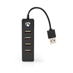 Nedis UHUBU2420BK - Számítógépes elosztó | USB-A dugó | 4x USB A csatlakozó | 4 port | USB 2.0 | USB tápellátás