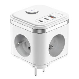 Tápegység VIKING Y33, fehér/kimenet:3xAC,1xUSB-A,2xUSB-C/Bekapcsoló/kioldó gomb
