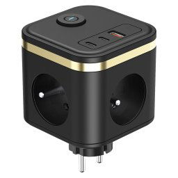 VIKING Y33 hálózati adapter, fekete/kimenet: 3xAC, 1xUSB-A, 2xUSB-C/Bekapcsoló/kikapcsoló gomb