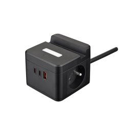 Tápegység VIKING YC23H, fekete/Kimenet:2xAC,1xUSB-A,2xUSB-C/Mobil tartó/LED fény/1,4m kábel