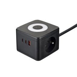 Tápegység VIKING YC23L, fekete/kimenet:2xAC,1xUSB-A,2xUSB-C/érintkező LED fény/1,4m kábel