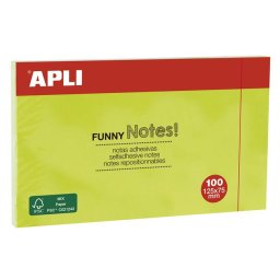 APLI Öntapadó jegyzettömb, 125x75 mm, 100 lap, APLI "Funny", zöld