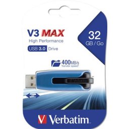 VERBATIM Pendrive, 32GB, USB 3.2, 175/80 MB/s, VERBATIM "V3 MAX", kék-fekete