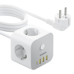 BASEUS POWERCOMBO 7IN1 Hosszabbító kábel 3AC 3x USB 1x USB-C 20W fehér