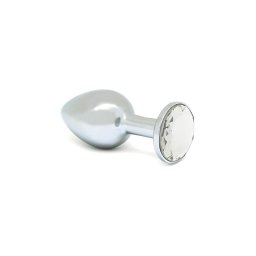 Rimba XS - átlátszó köves, fém butt plug (ezüst)