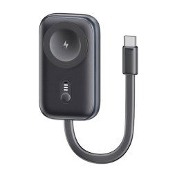 USAMS vésztöltő (1200mAh, 2.5W, gyorstöltő, MagSafe, Apple Watch töltő, LED jelzés + fix Type-C kábel) SÖTÉTSZÜRKE