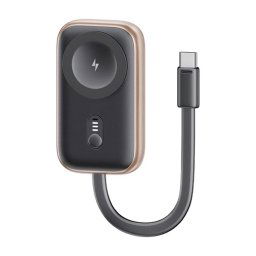 USAMS vésztöltő (1200mAh, 2.5W, gyorstöltő, MagSafe, Apple Watch töltő, LED jelzés + fix Type-C kábel) FEKETE