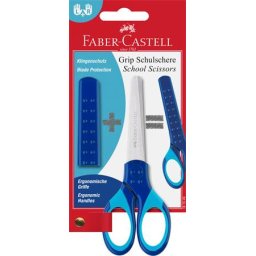 FABER-CASTELL Olló, iskolai, 13,5 cm, pengevédővel, FABER-CASTELL, kék