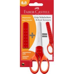 FABER-CASTELL Olló, iskolai, 13,5 cm, pengevédővel, FABER-CASTELL, piros