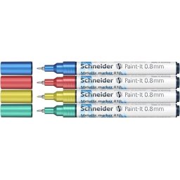 SCHNEIDER Akrilmarker készlet, 0,8 mm, SCHNEIDER "Paint-It 010", 4 különböző metálszín